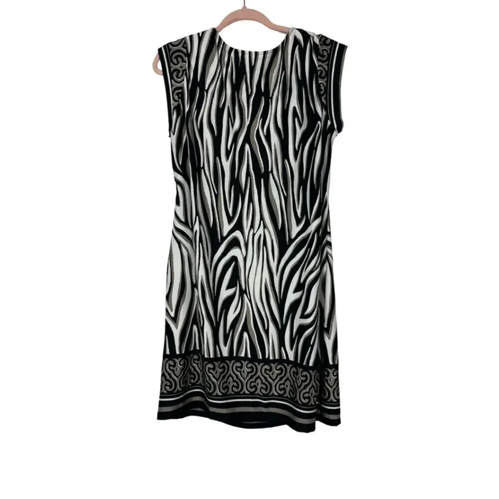 2/$30 Ellen Parker Zebra Print Dress Sleeveless Ruched Side Large #8864 - Picture 4 of 8